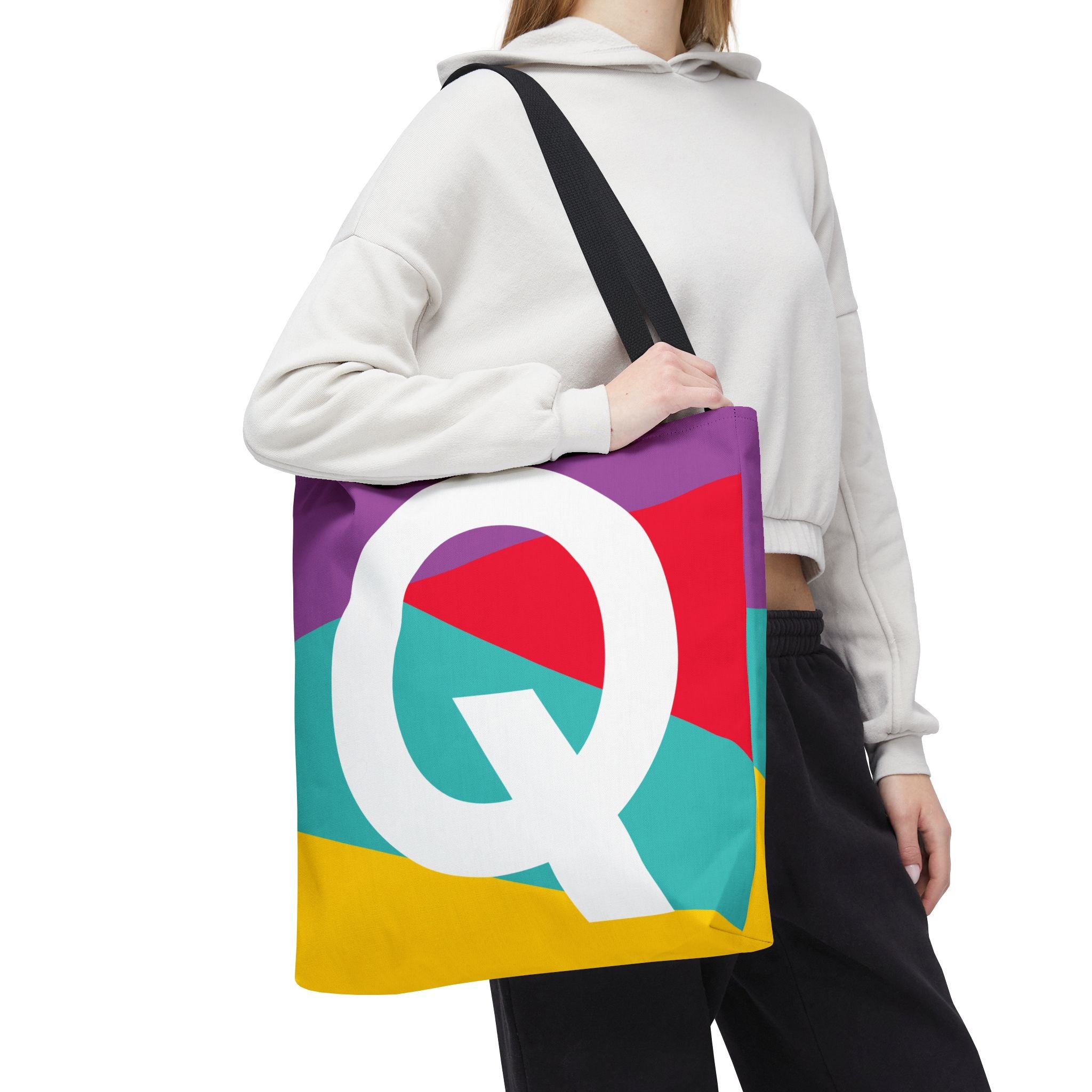 Monogram 'Q' Colorblock Tote Bag — Personalized Initial Q Shoulder Tote