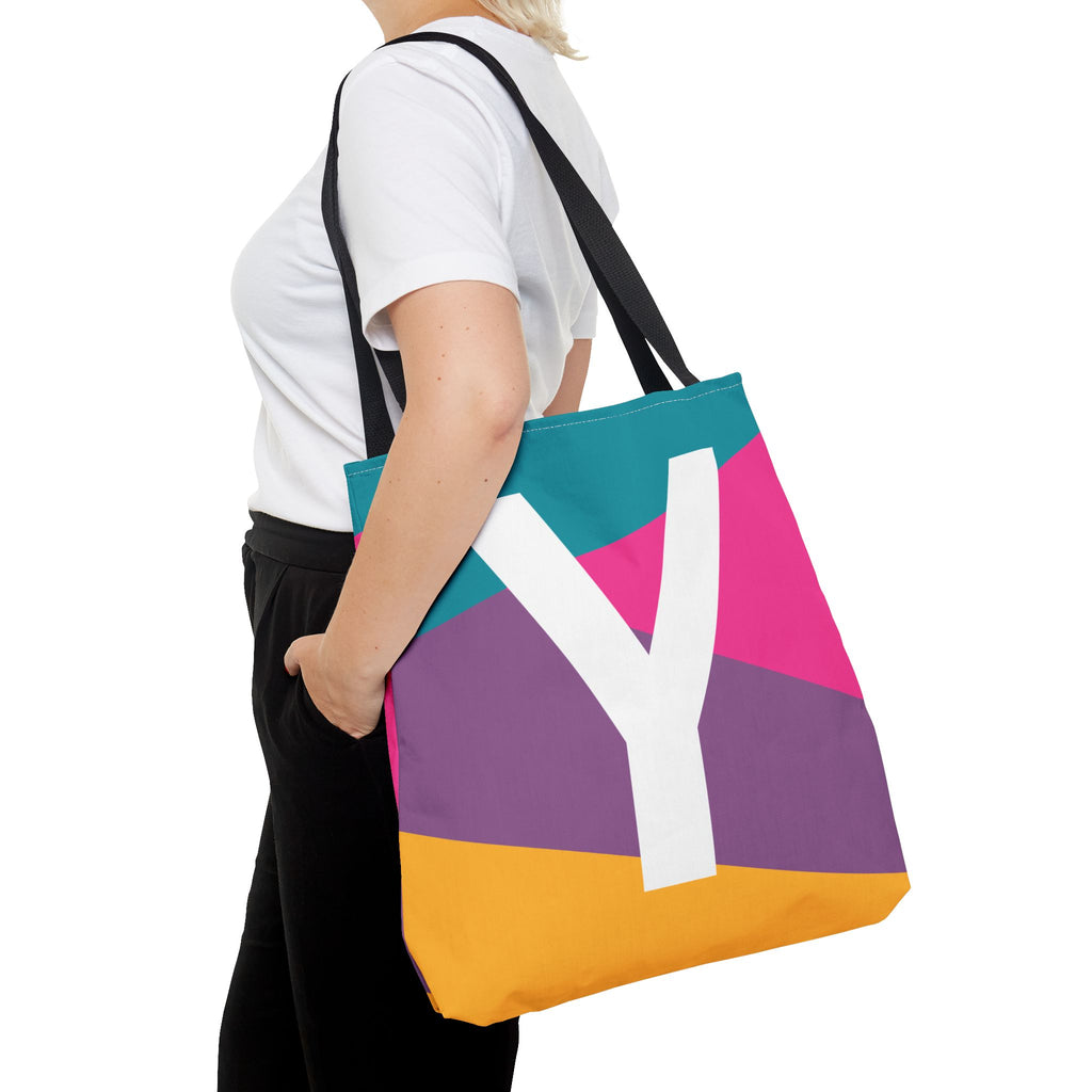 Monogram 'Y' Colorblock Tote Bag — Personalized Initial Y Shoulder Tote