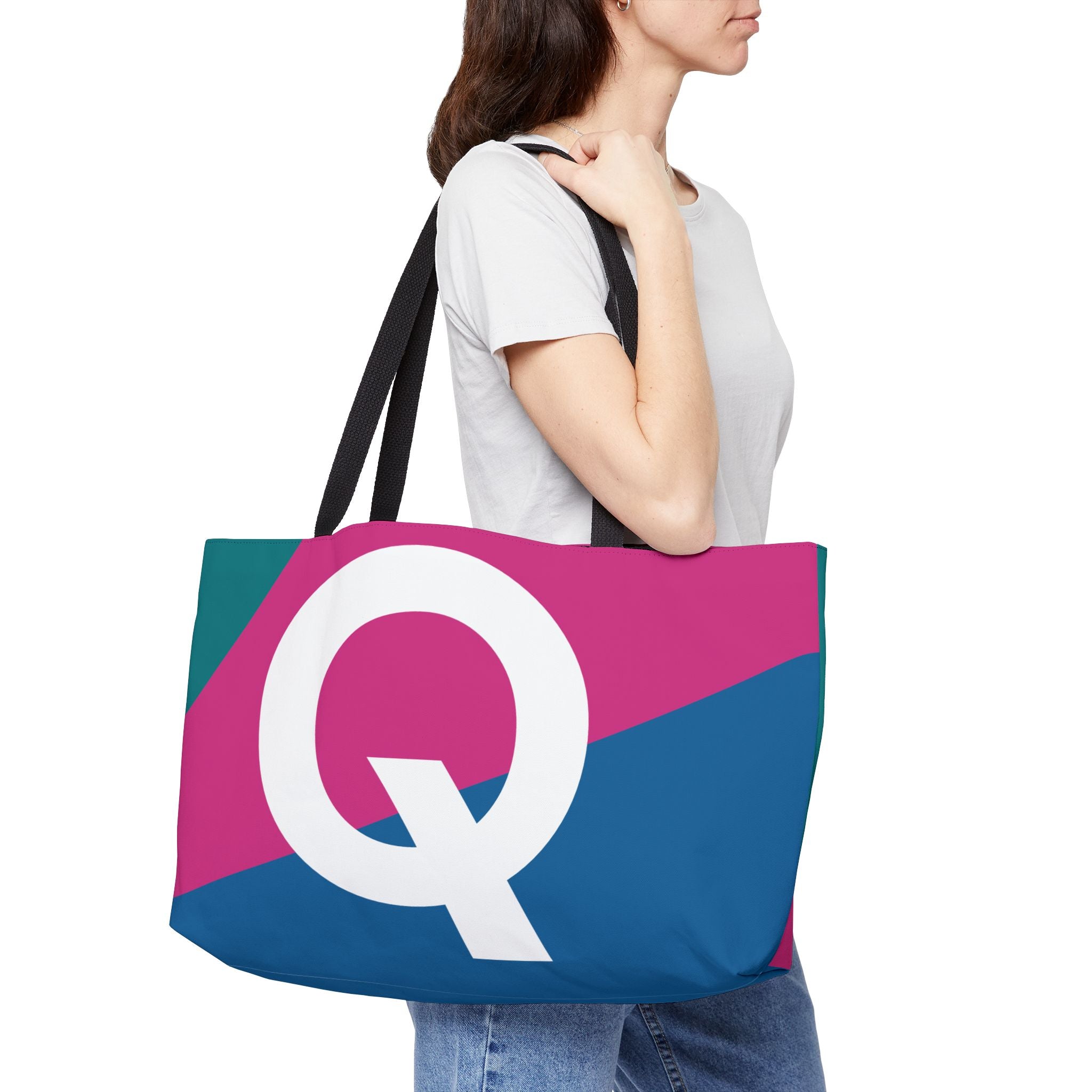 Personalized 'Q' Colorblock Tote Bag — Monogram Weekender Tote