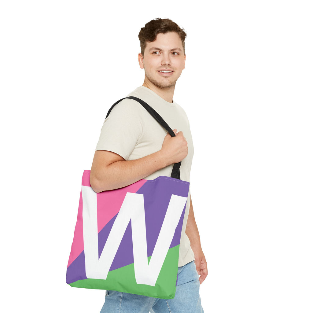 Monogram 'W' Colorblock Tote Bag — Personalized Initial W Shoulder Tote