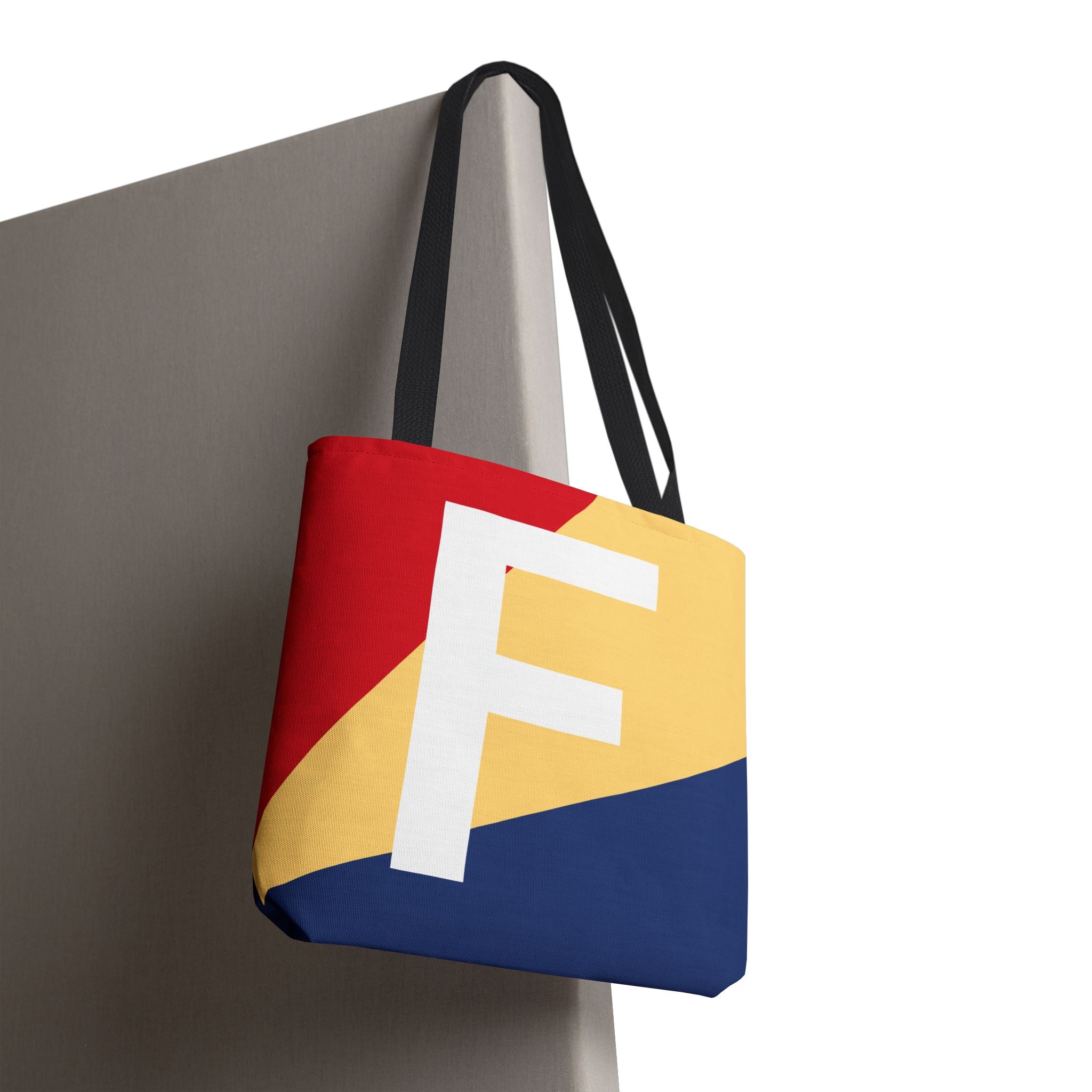 Monogram 'F' Colorblock Tote Bag — Personalized Initial F Shoulder Tote
