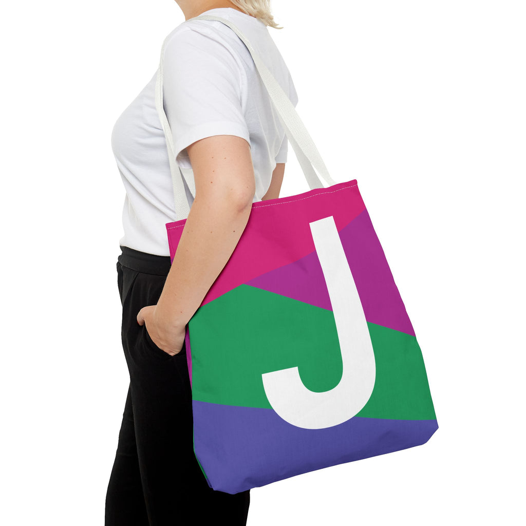 Monogram 'J' Colorblock Tote Bag — Personalized Initial J Shoulder Tote