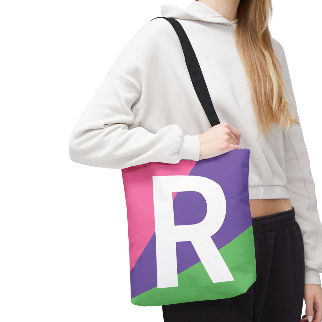 Monogram 'R' Colorblock Tote Bag — Personalized Initial R Shoulder Tote