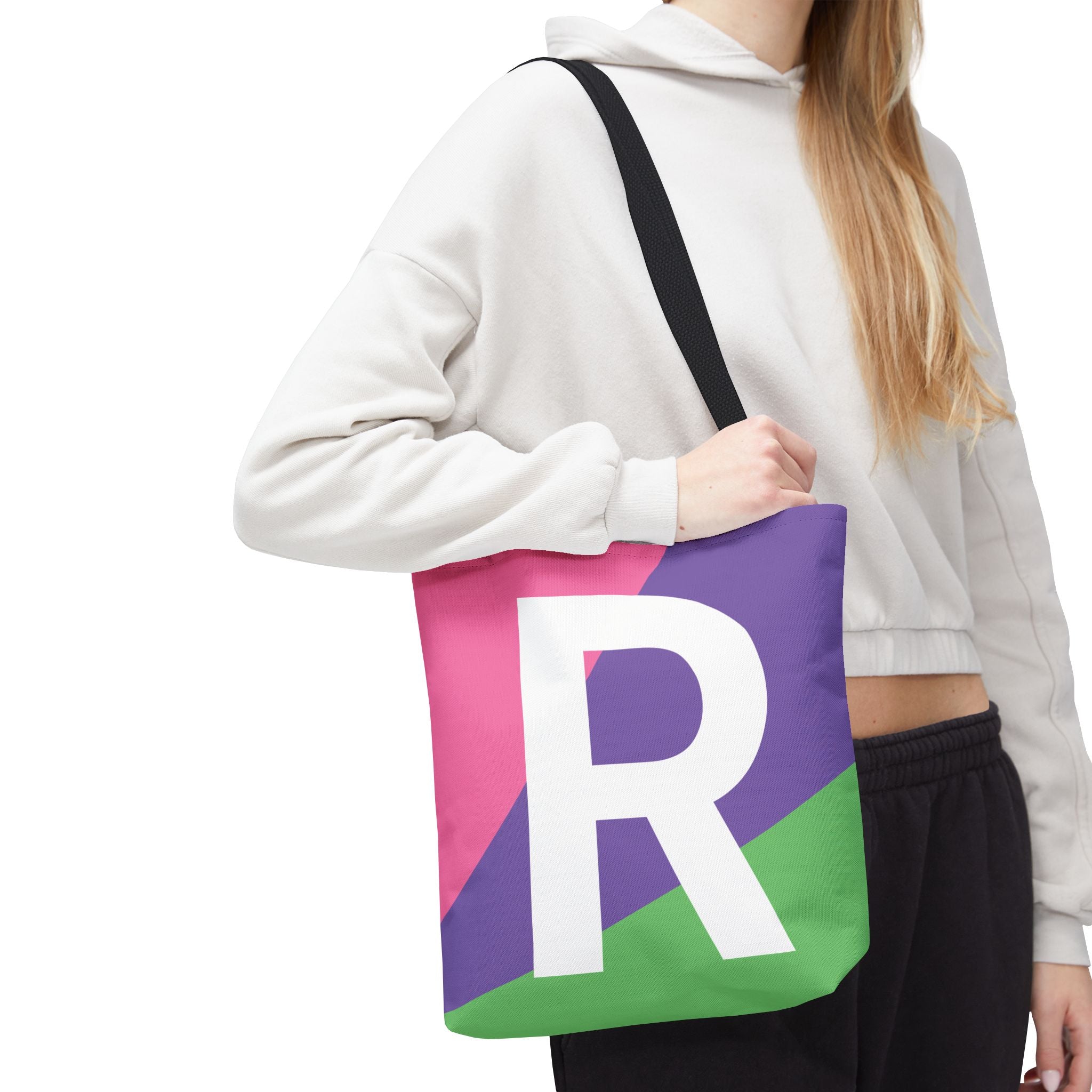 Monogram 'R' Colorblock Tote Bag — Personalized Initial R Shoulder Tote