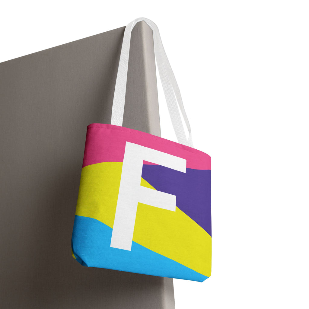 Monogram 'F' Colorblock Tote Bag — Personalized Initial F Shoulder Tote