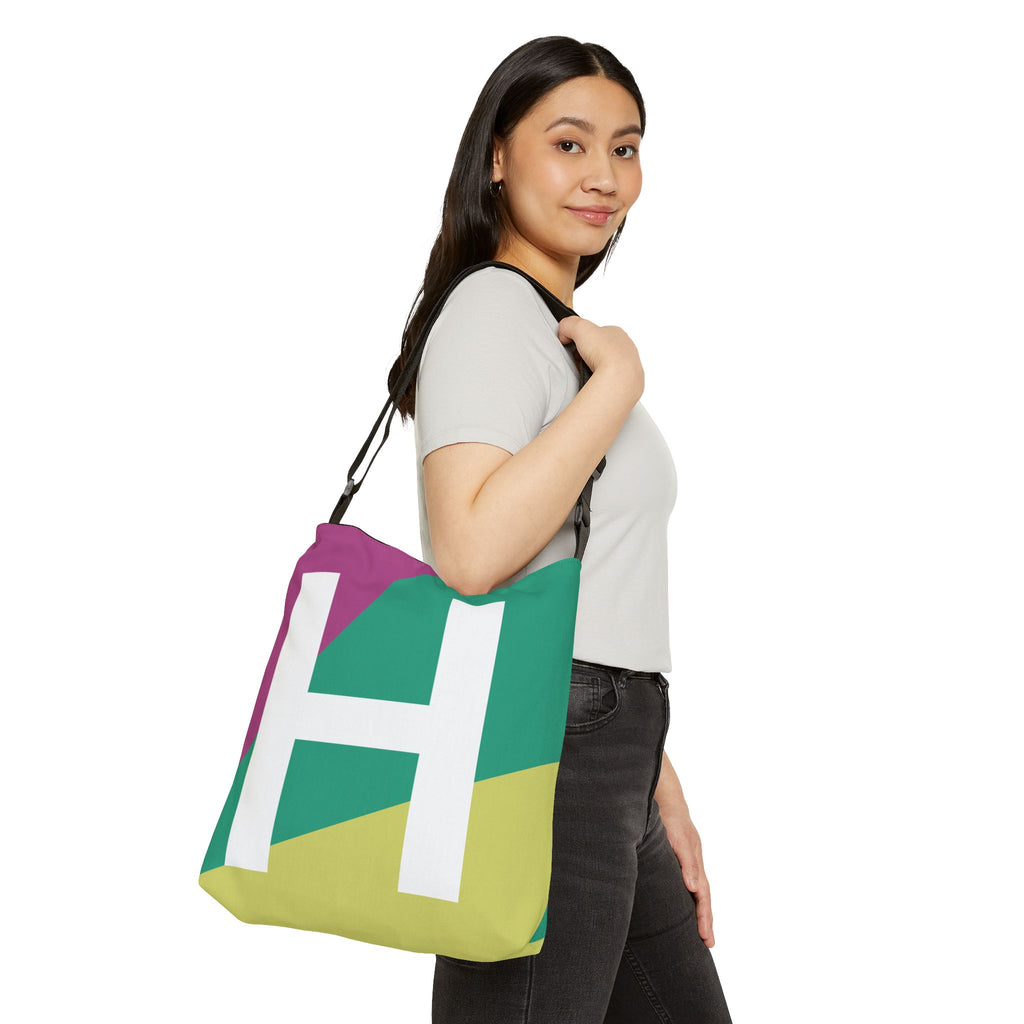 Initial Letter 'H' Colorblock Adjustable Tote Bag — Monogram Alphabet Shoulder Bag