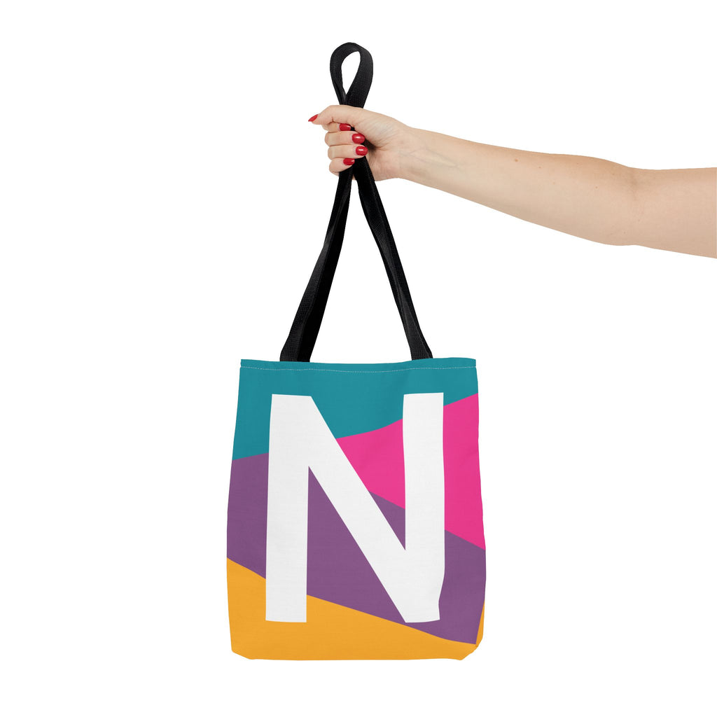 Monogram 'N' Colorblock Tote Bag — Personalized Initial N Shoulder Tote