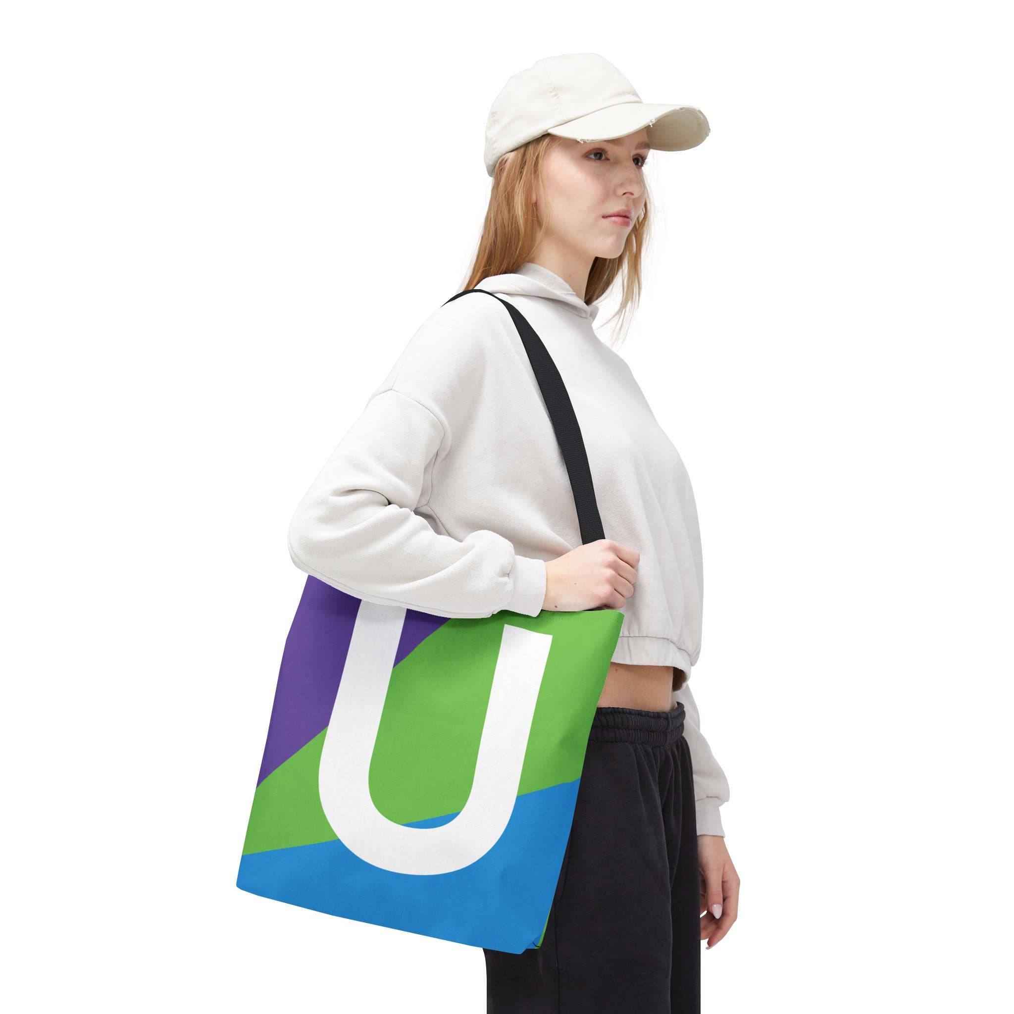 Monogram 'U' Colorblock Tote Bag — Personalized Initial U Shoulder Tote