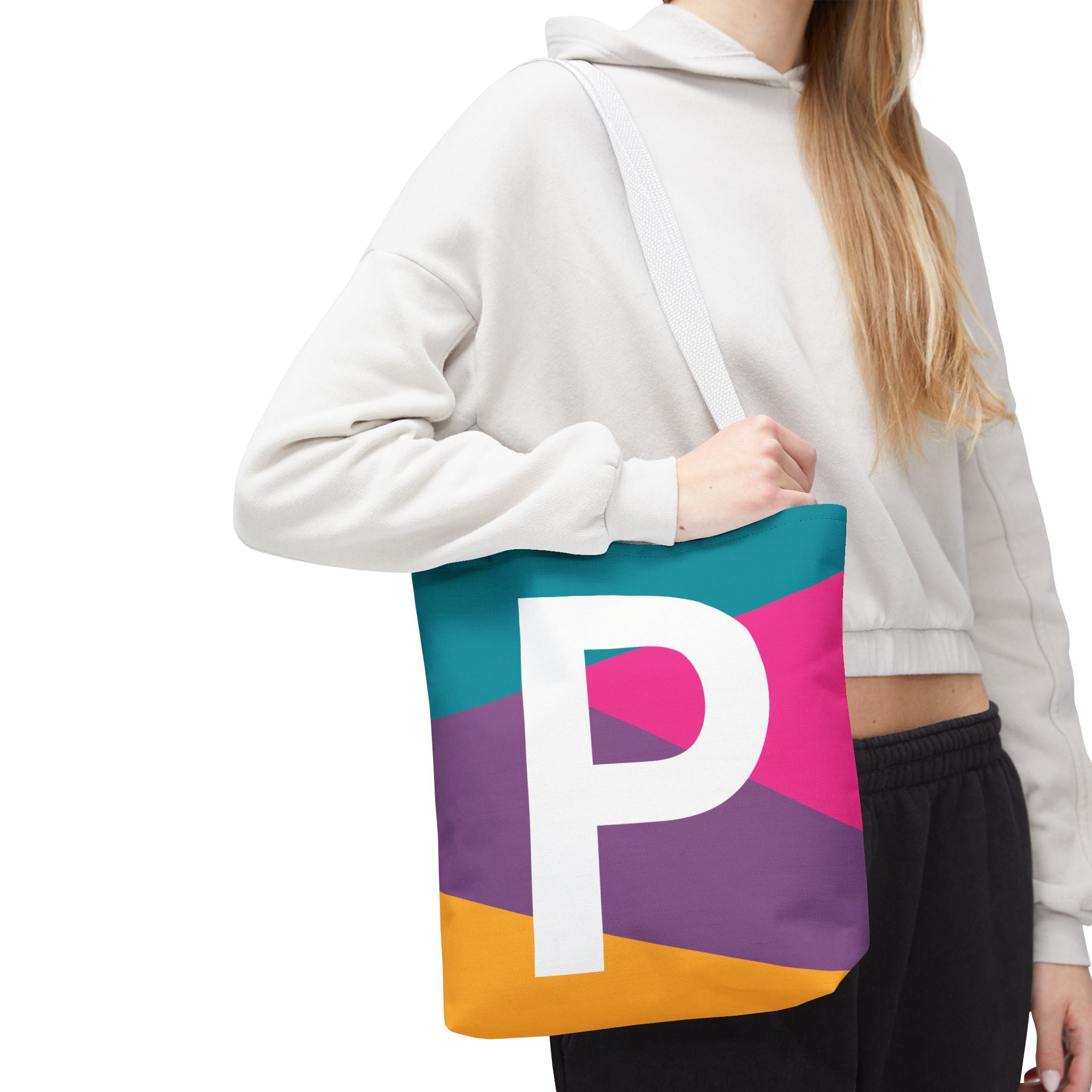 Monogram 'P' Colorblock Tote Bag — Personalized Initial P Shoulder Tote