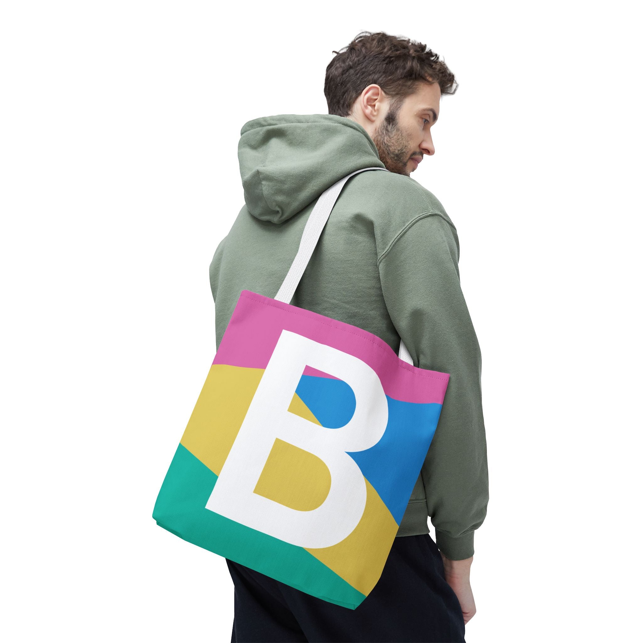 Monogram 'B' Colorblock Tote Bag — Personalized Initial B Shoulder Tote