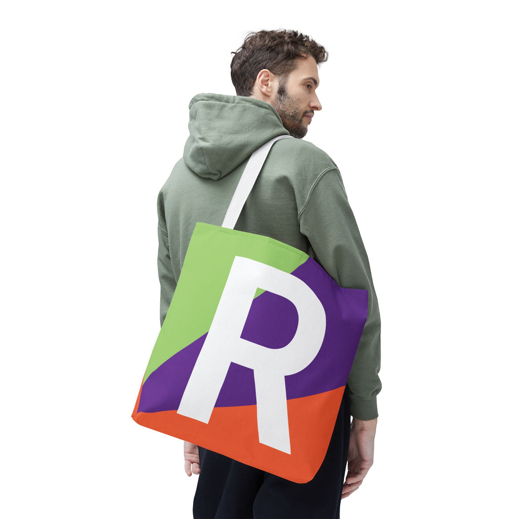 Monogram 'R' Colorblock Tote Bag — Personalized Initial R Shoulder Tote