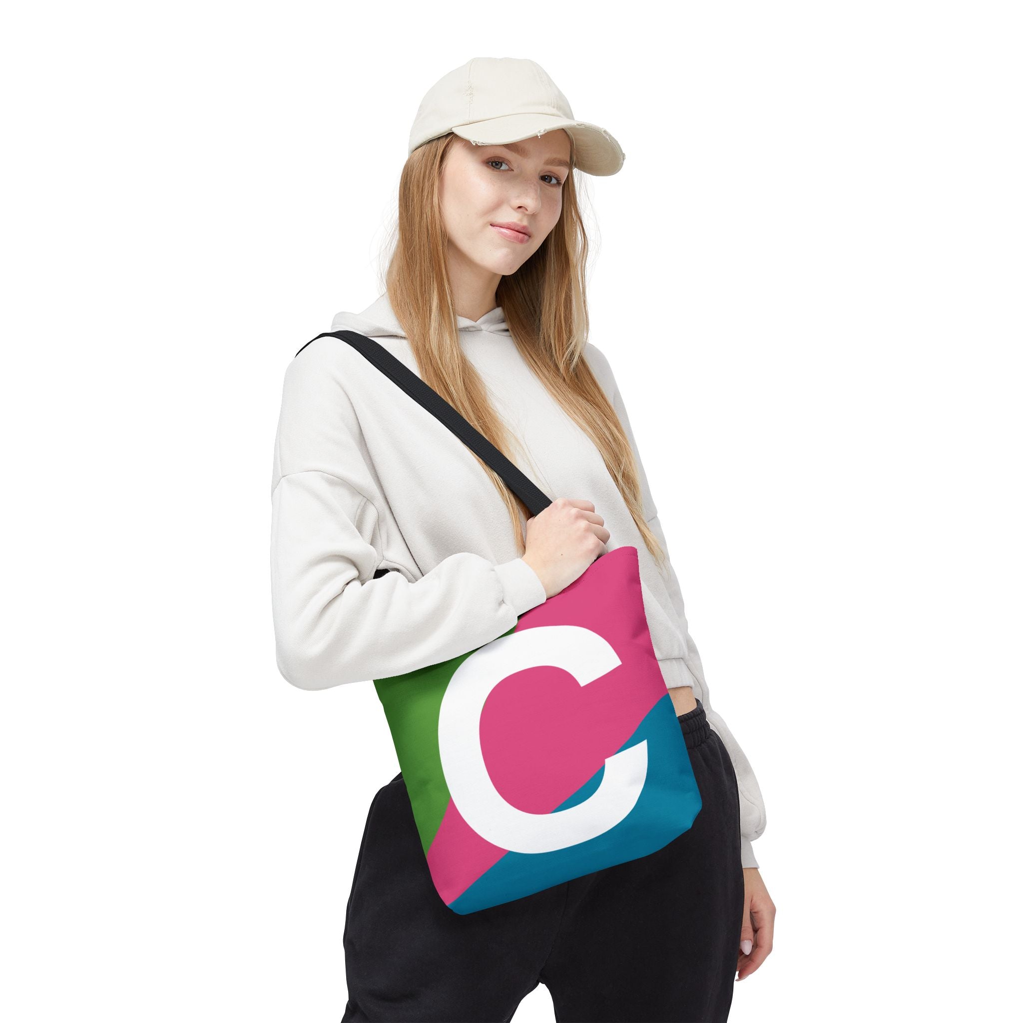 Monogram 'C' Colorblock Tote Bag — Personalized Initial C Shoulder Tote