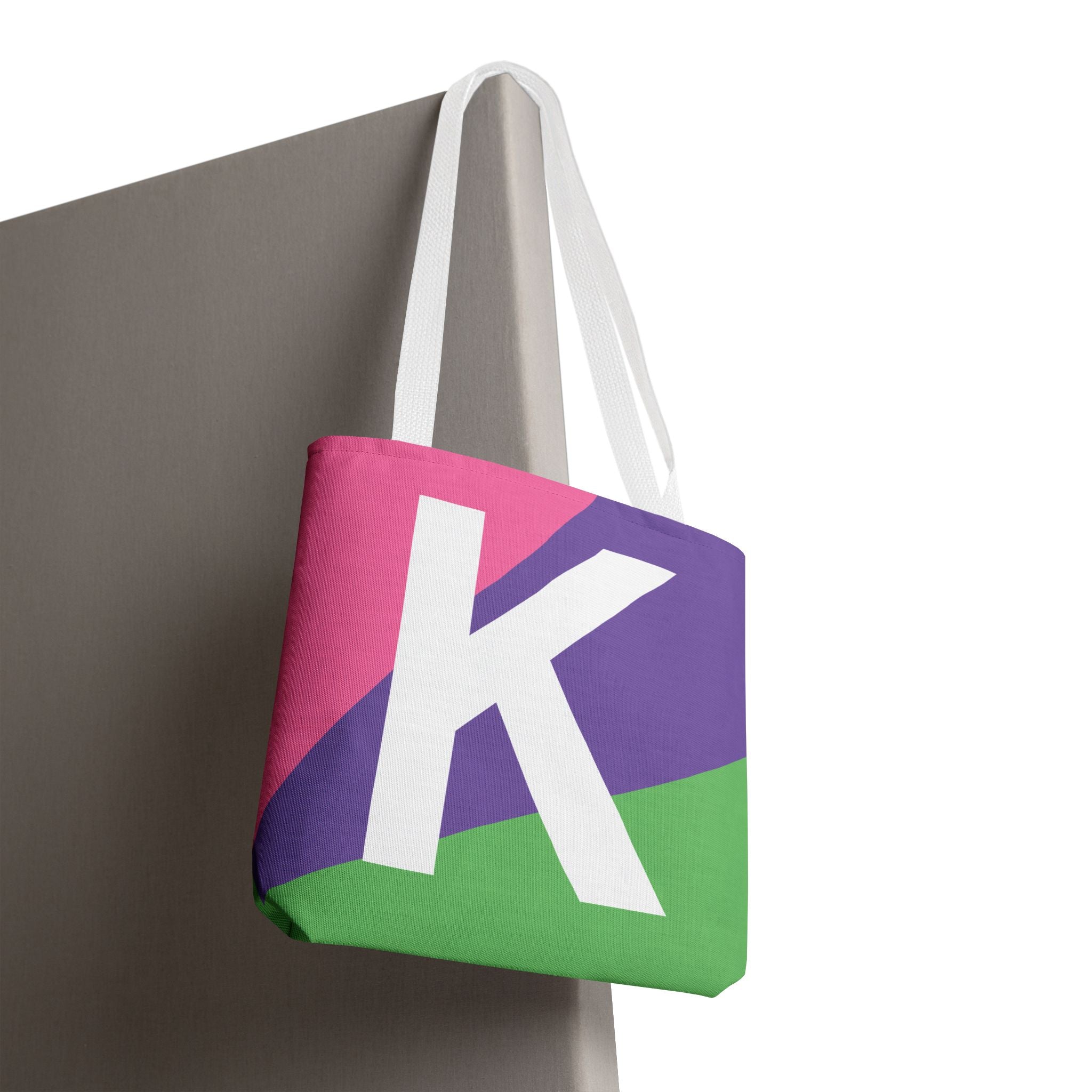 Monogram 'K' Colorblock Tote Bag — Personalized Initial K Shoulder Tote