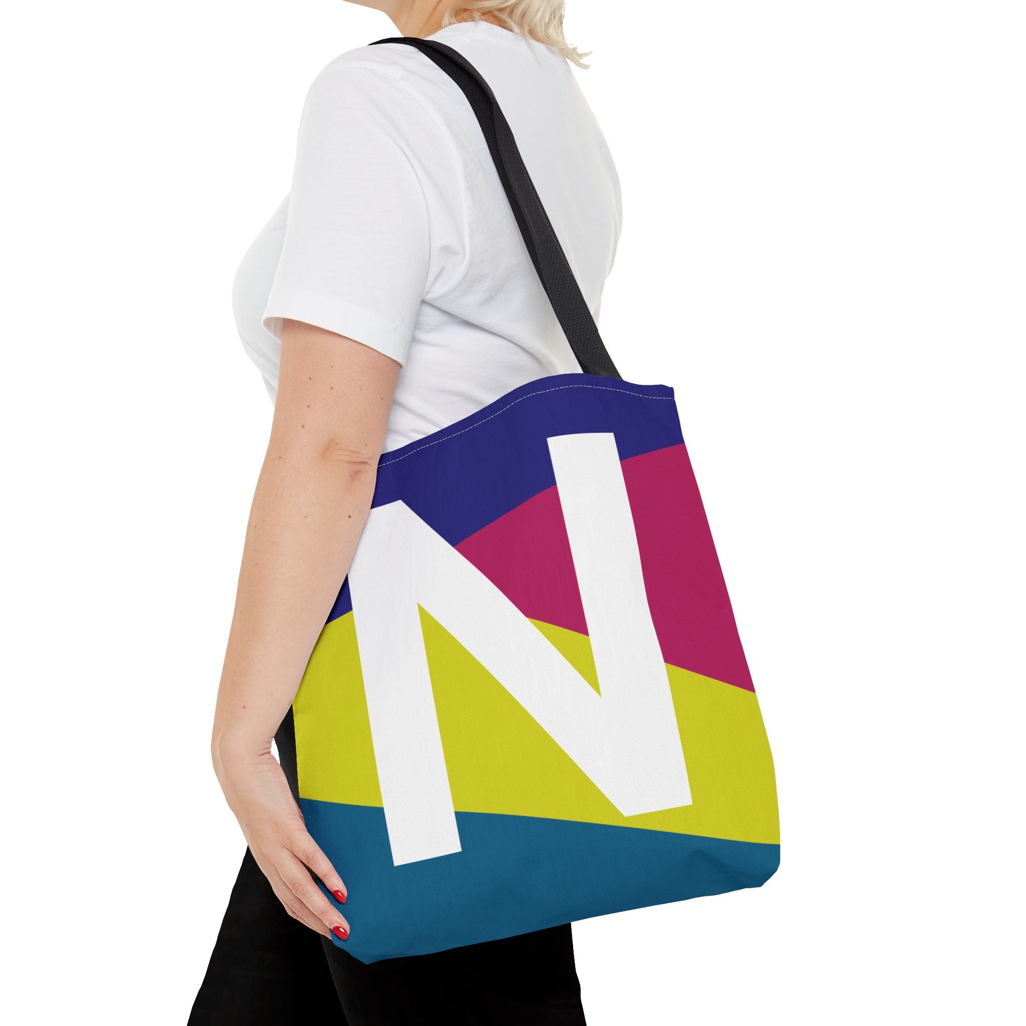 Monogram 'N' Colorblock Tote Bag — Personalized Initial N Shoulder Tote