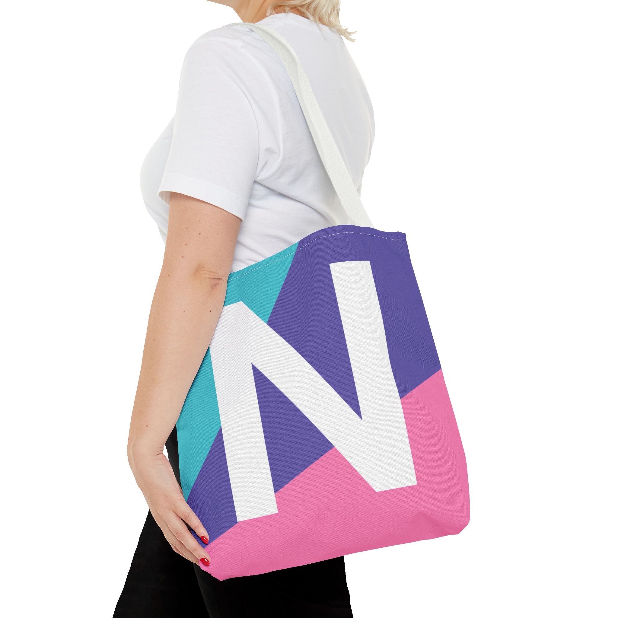 Monogram 'N' Colorblock Tote Bag — Personalized Initial N Shoulder Tote