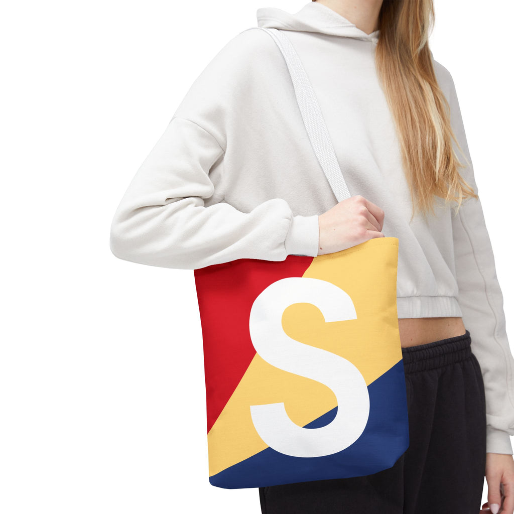Monogram 'S' Colorblock Tote Bag — Personalized Initial S Shoulder Tote