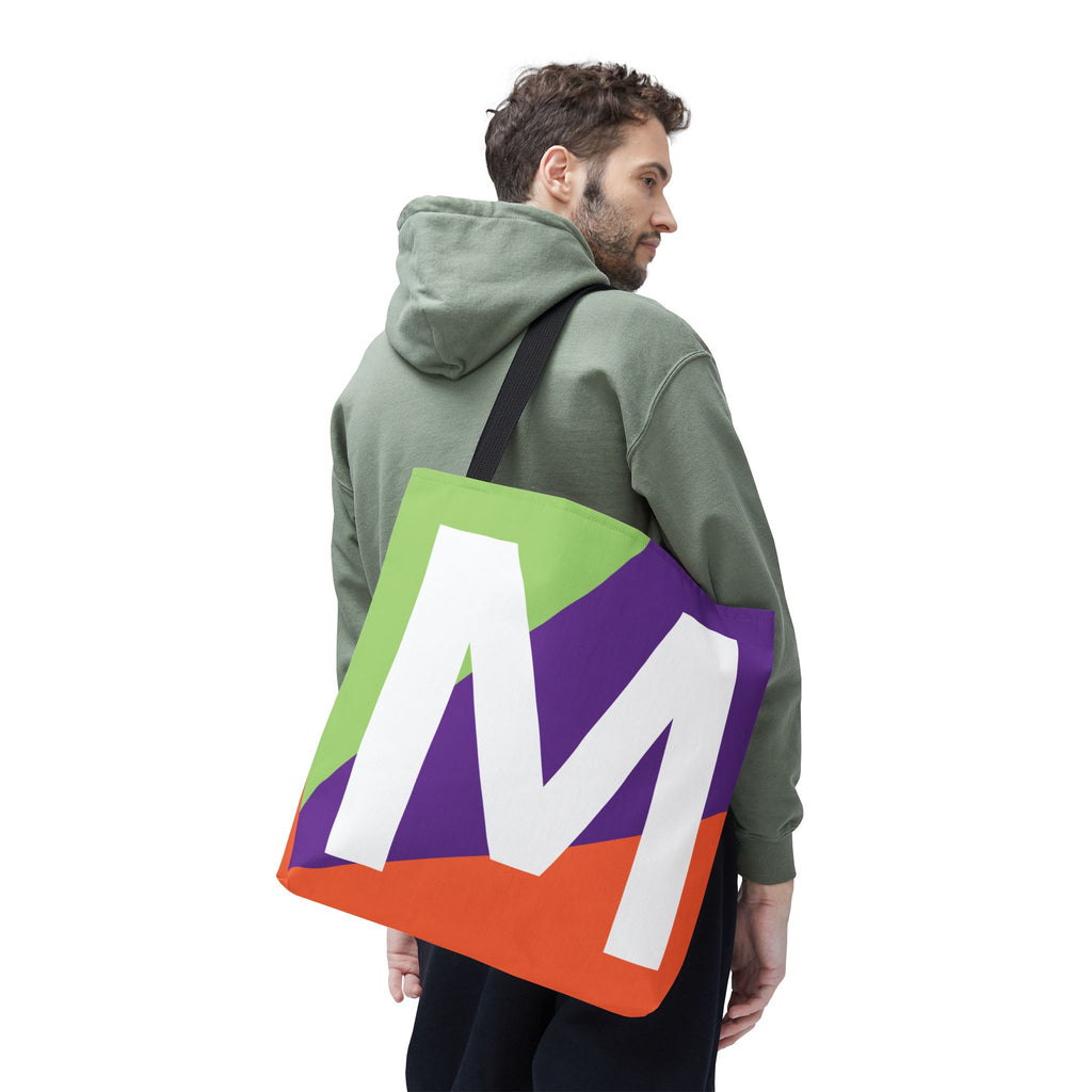 Monogram 'M' Colorblock Tote Bag — Personalized Initial M Shoulder Tote
