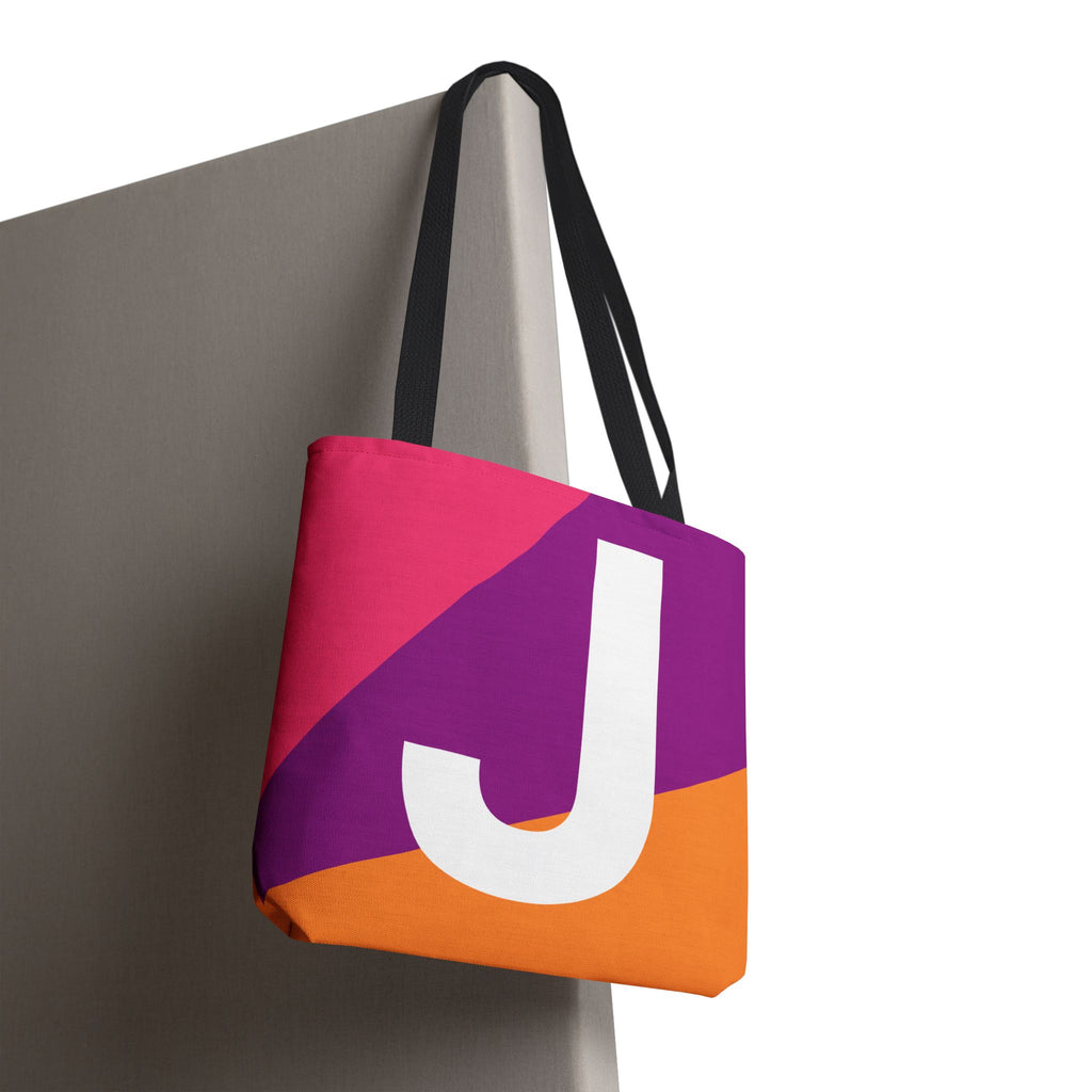 Monogram 'J' Colorblock Tote Bag — Personalized Initial J Shoulder Tote