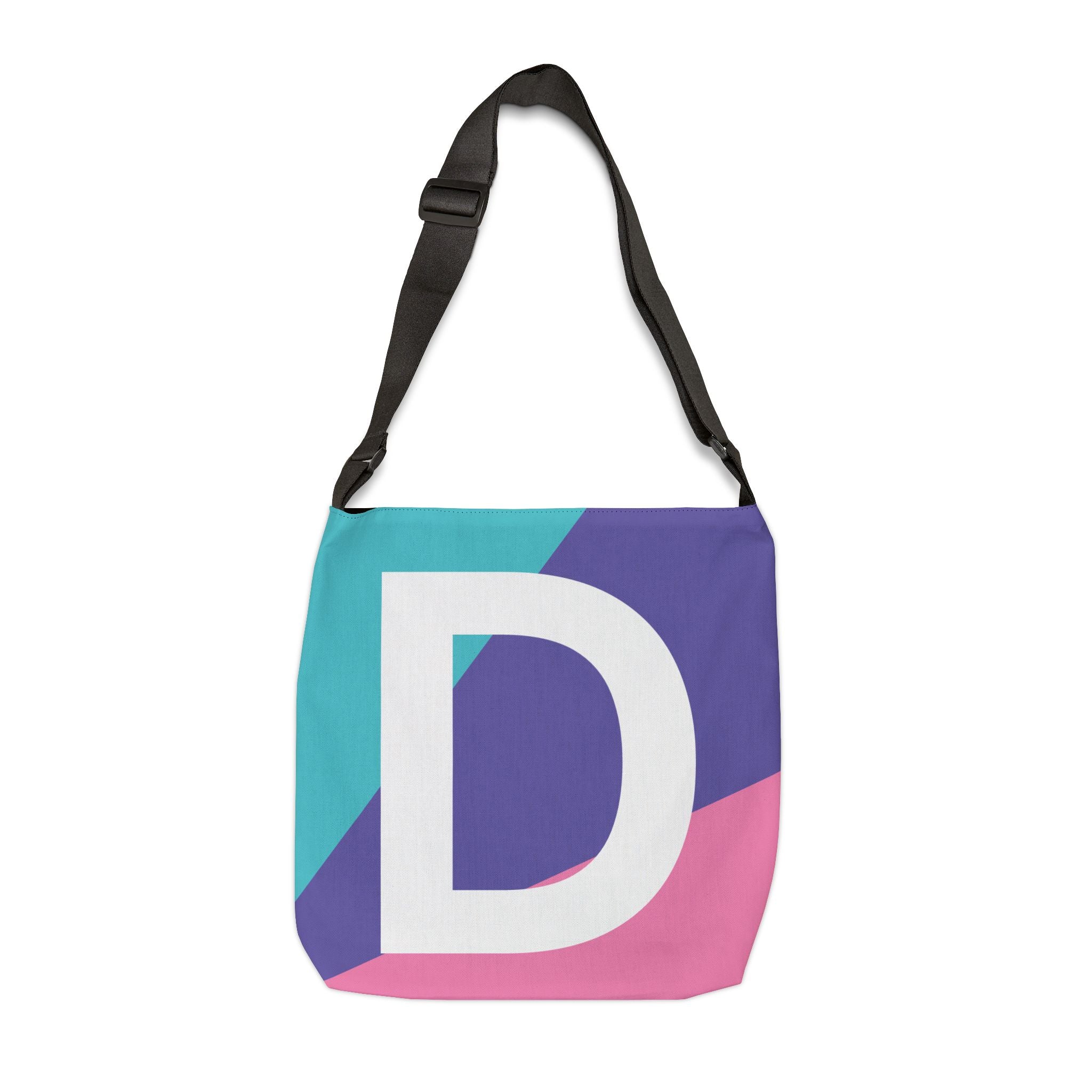 Initial Letter 'D' Colorblock Adjustable Tote Bag — Monogram Alphabet Shoulder Bag