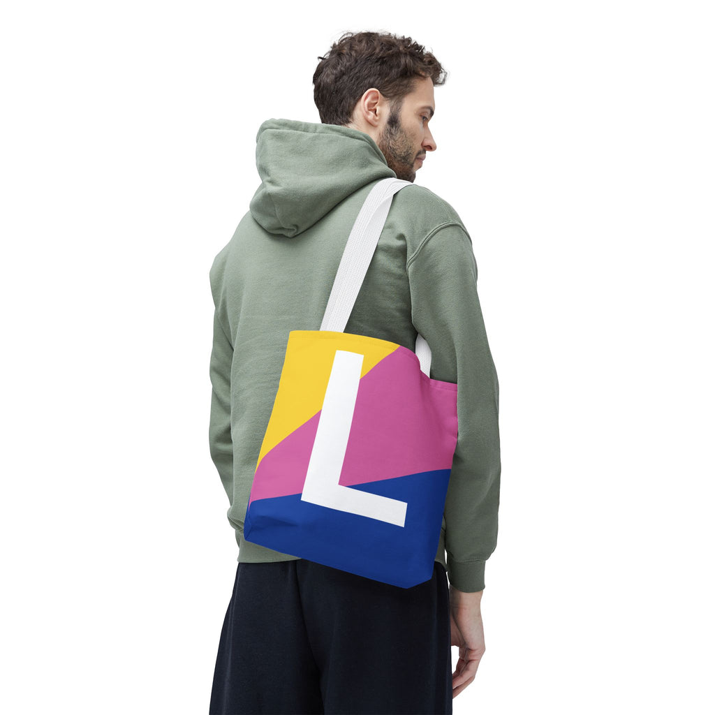 Monogram 'L' Colorblock Tote Bag — Personalized Initial L Shoulder Tote