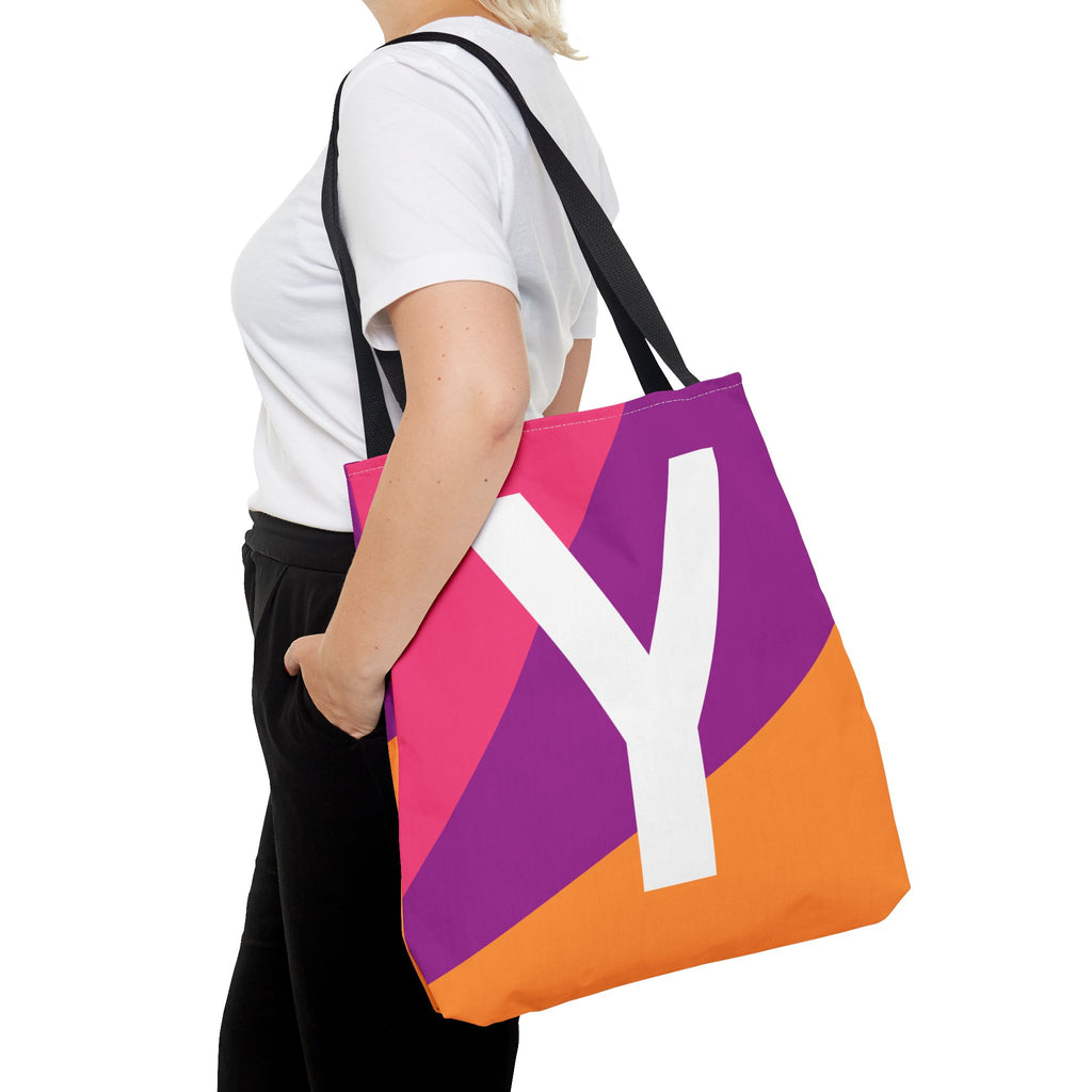 Monogram 'Y' Colorblock Tote Bag — Personalized Initial Y Shoulder Tote