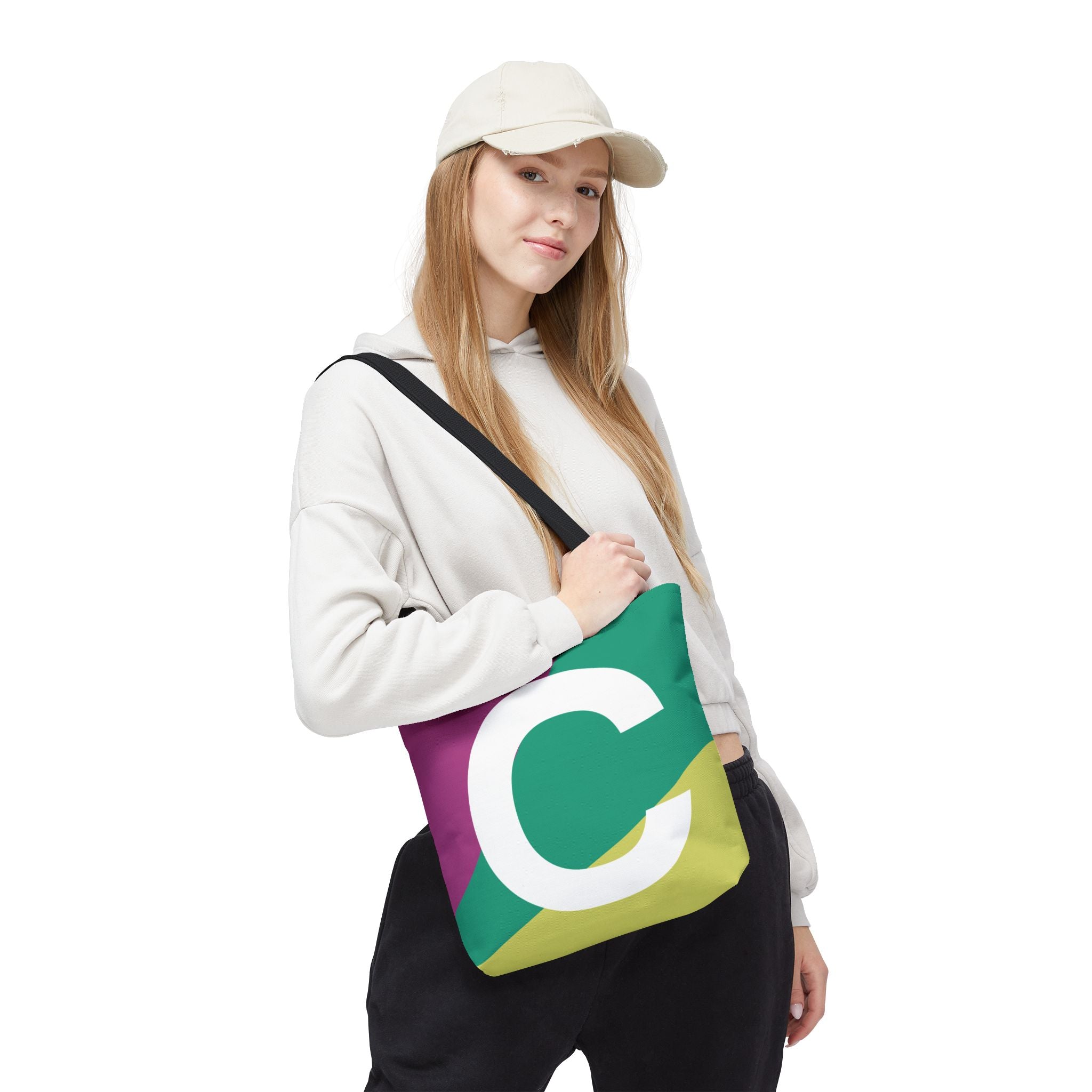 Monogram 'C' Colorblock Tote Bag — Personalized Initial C Shoulder Tote