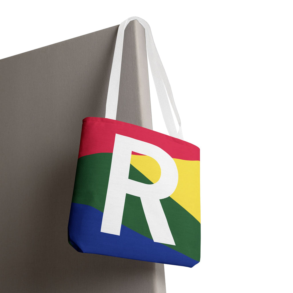 Monogram 'R' Colorblock Tote Bag — Personalized Initial R Shoulder Tote