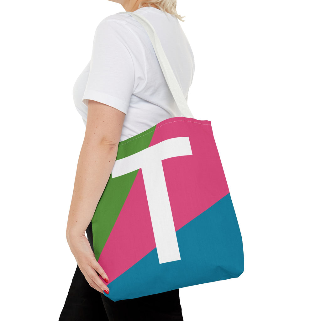 Monogram 'T' Colorblock Tote Bag — Personalized Initial T Shoulder Tote