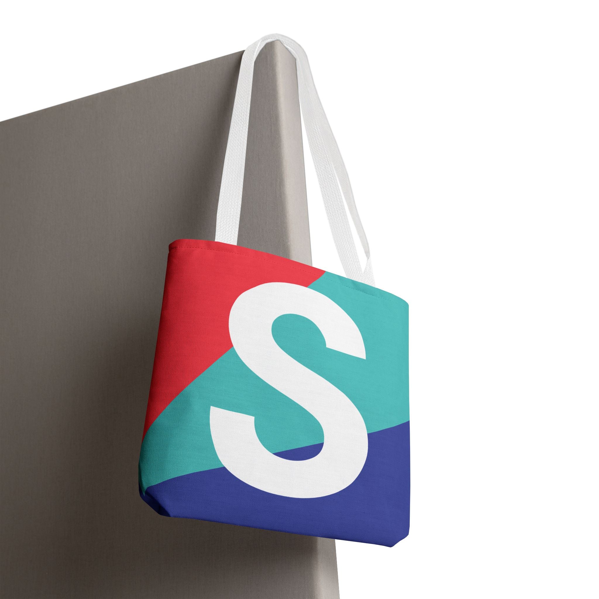 Monogram 'S' Colorblock Tote Bag — Personalized Initial S Shoulder Tote