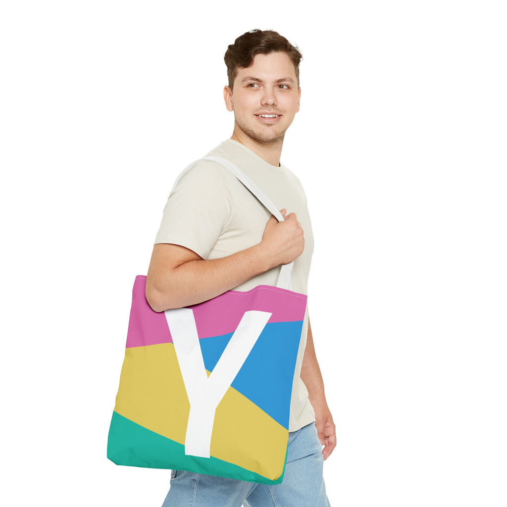 Monogram 'Y' Colorblock Tote Bag — Personalized Initial Y Shoulder Tote