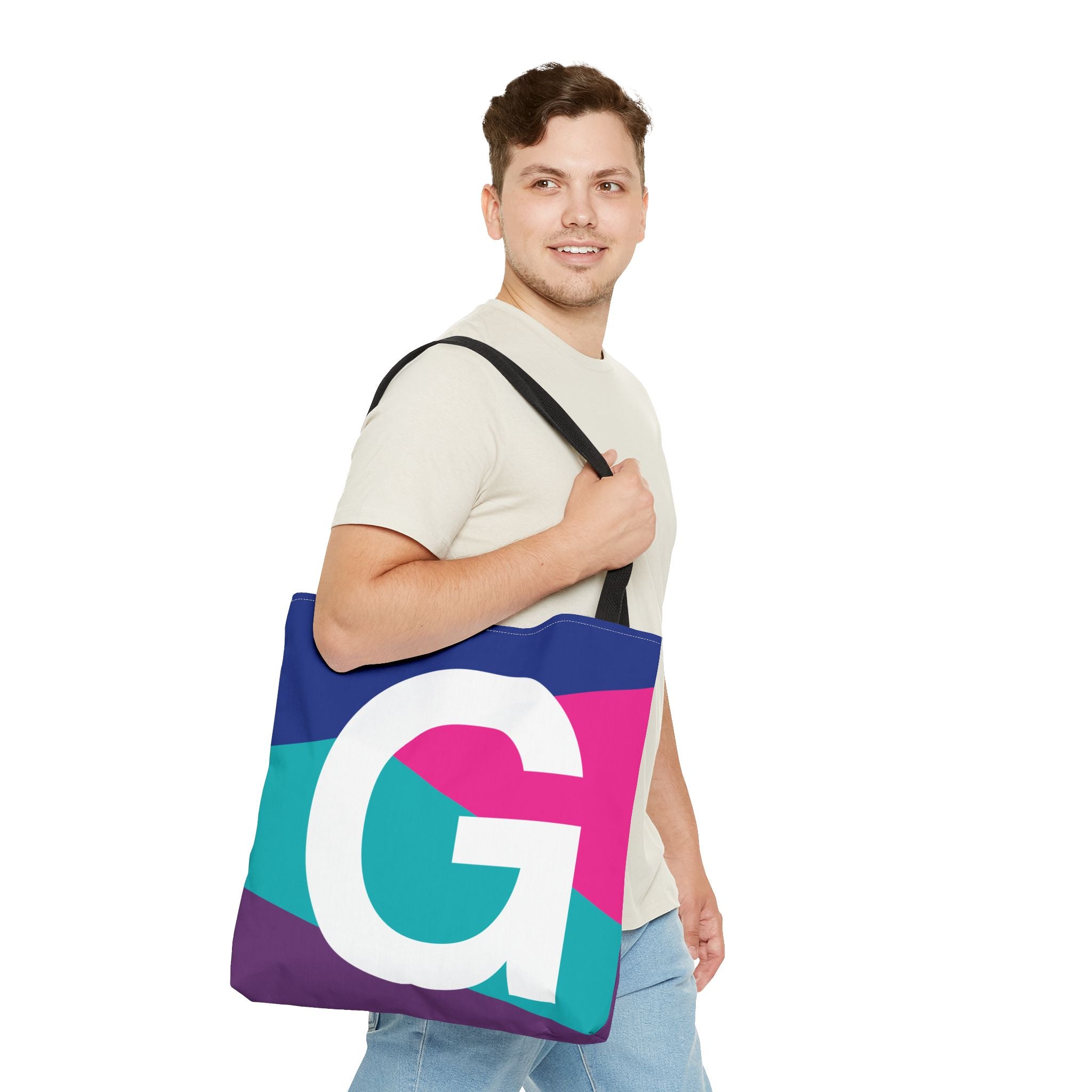 Monogram 'G' Colorblock Tote Bag — Personalized Initial G Shoulder Tote