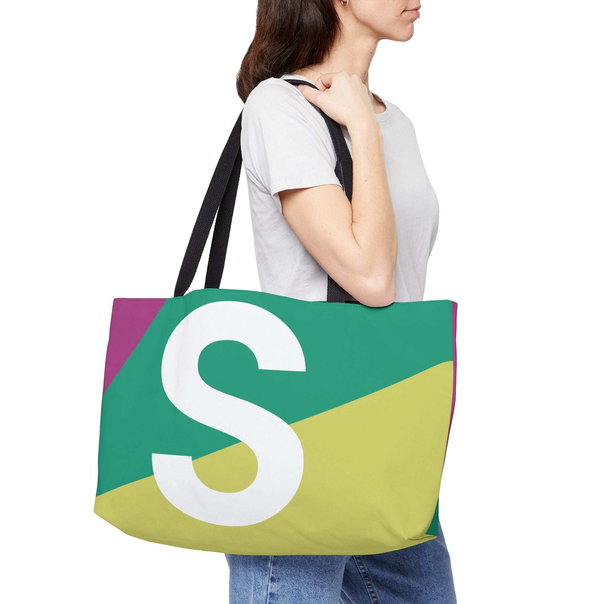 Personalized 'S' Colorblock Tote Bag — Monogram Weekender Tote