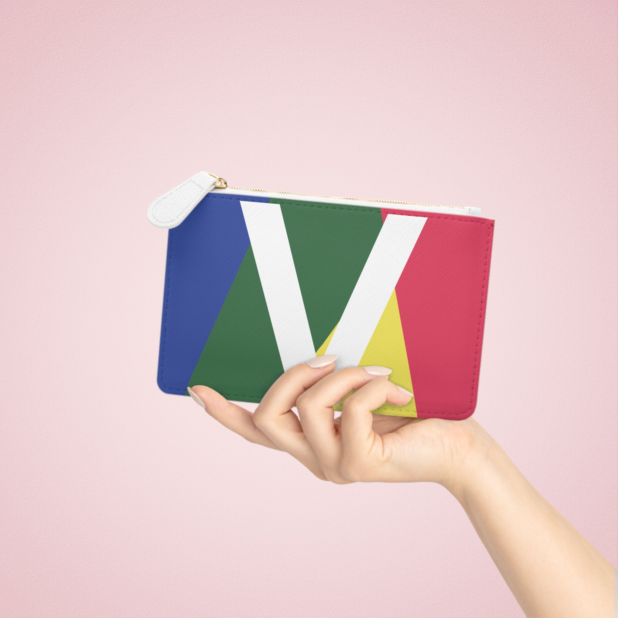 Initial V Mini Clutch — Colorblock Monogram Wristlet Wallet
