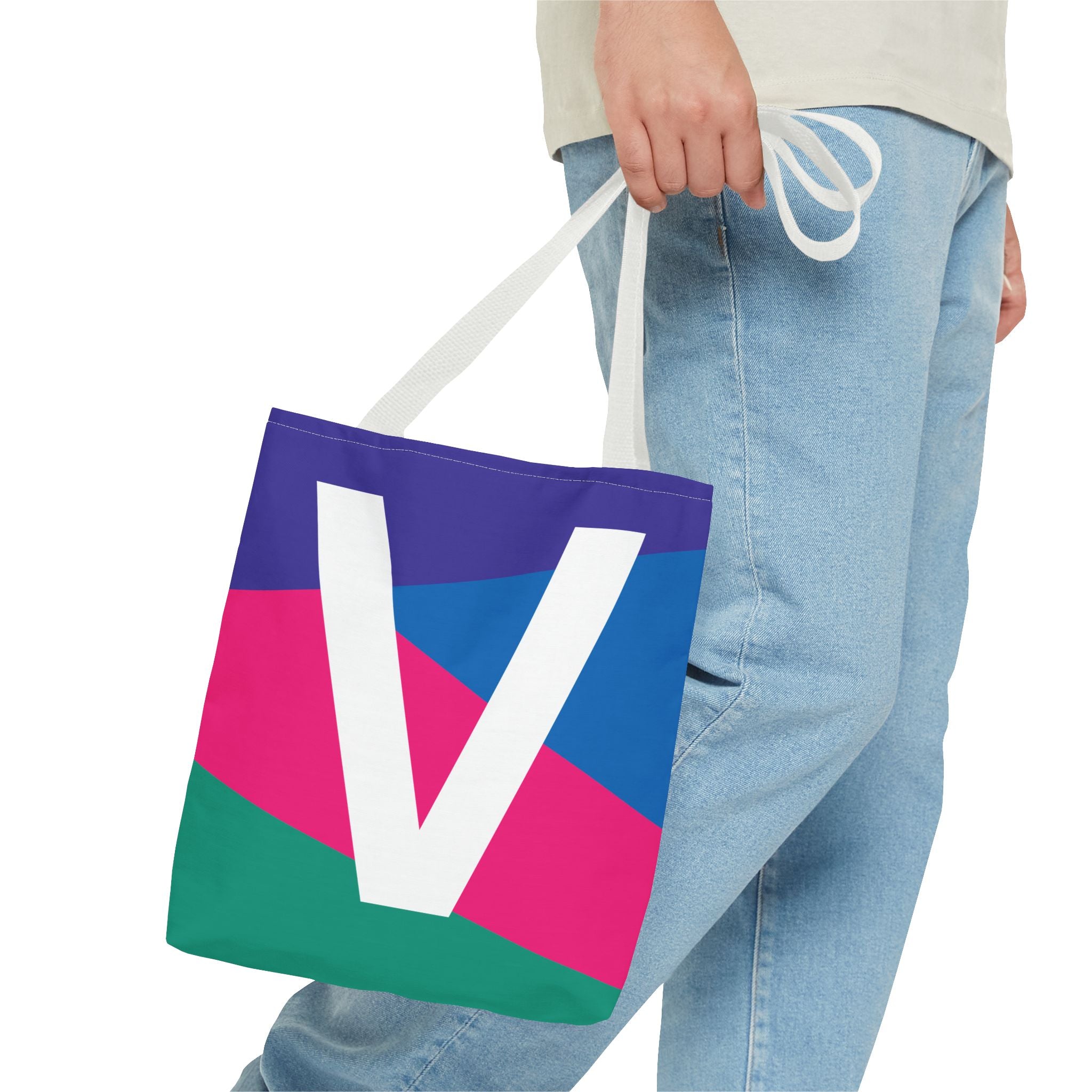 Monogram 'V' Colorblock Tote Bag — Personalized Initial V Shoulder Tote