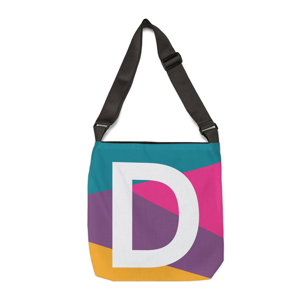 Initial Letter 'D' Colorblock Adjustable Tote Bag — Monogram Alphabet Shoulder Bag
