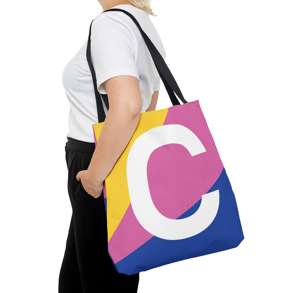 Monogram 'C' Colorblock Tote Bag — Personalized Initial C Shoulder Tote