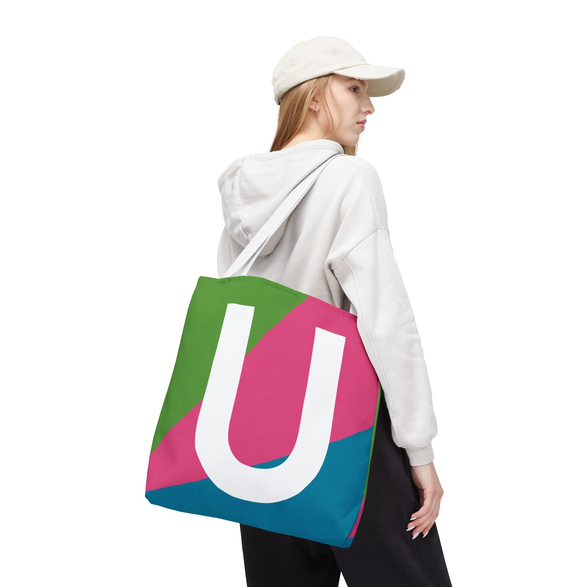 Monogram 'U' Colorblock Tote Bag — Personalized Initial U Shoulder Tote