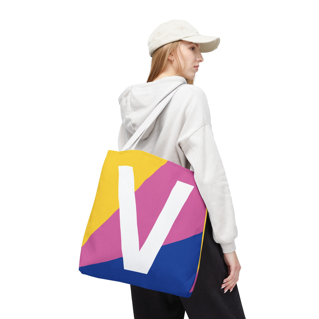 Monogram 'V' Colorblock Tote Bag — Personalized Initial V Shoulder Tote