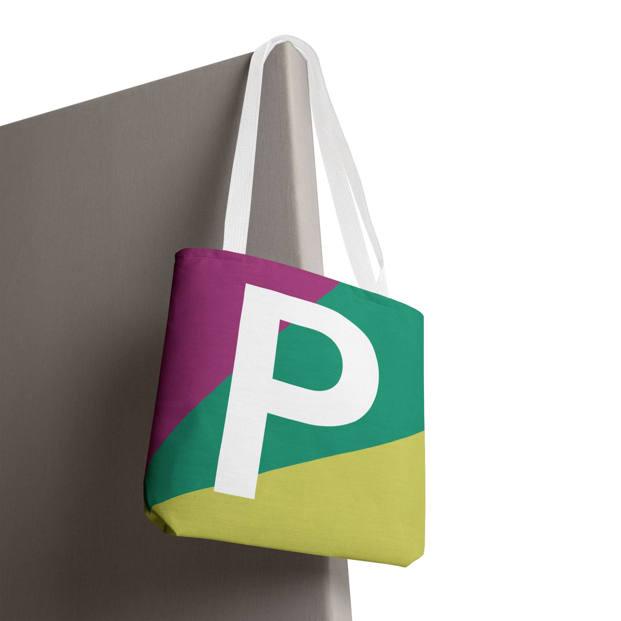 Monogram 'P' Colorblock Tote Bag — Personalized Initial P Shoulder Tote