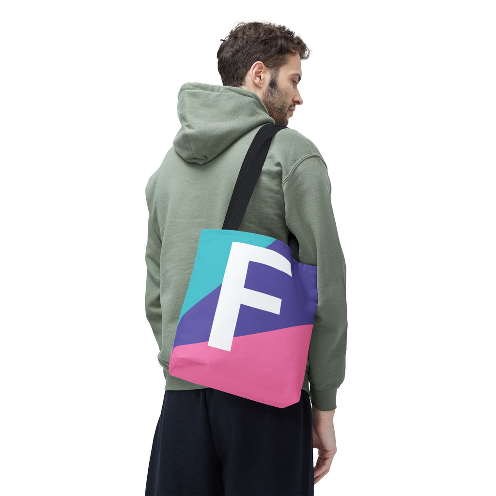Monogram 'F' Colorblock Tote Bag — Personalized Initial F Shoulder Tote