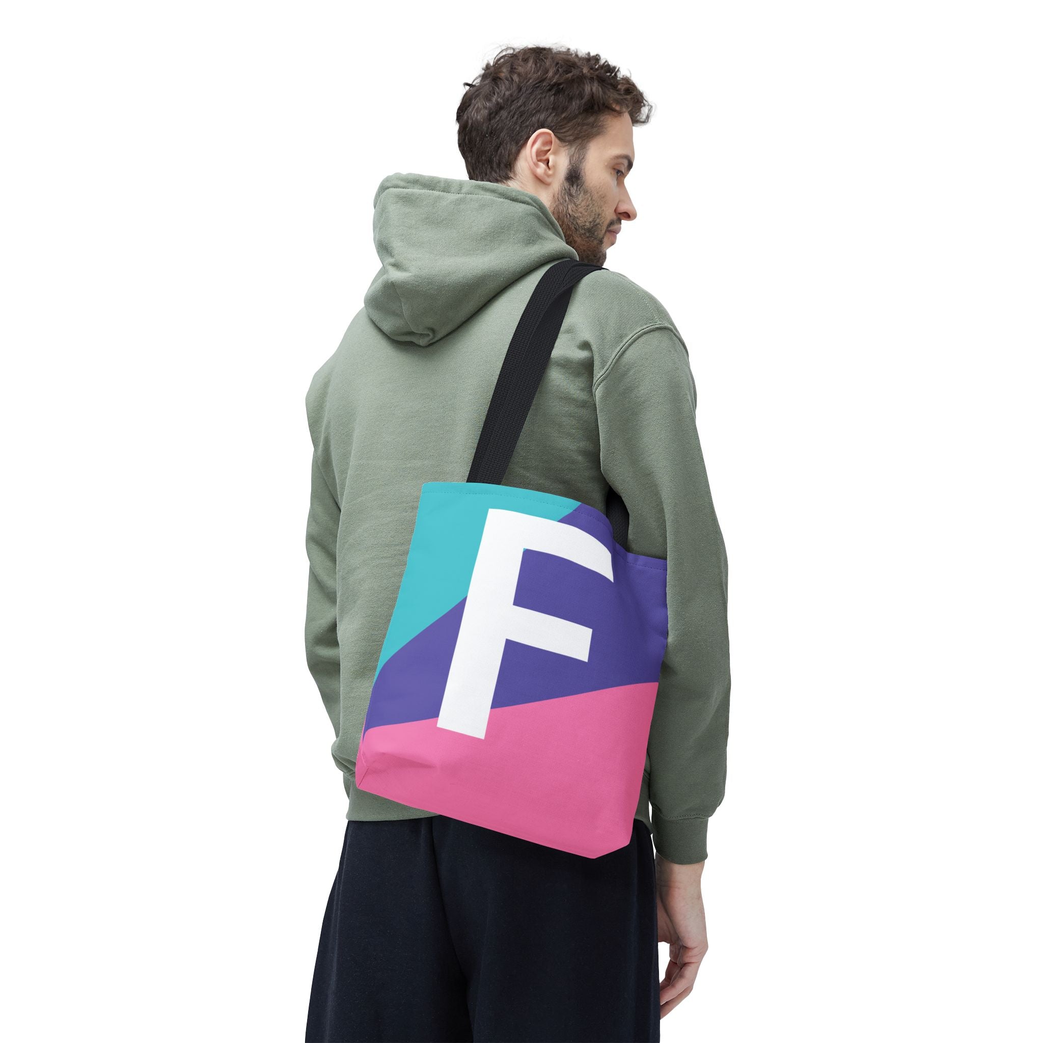 Monogram 'F' Colorblock Tote Bag — Personalized Initial F Shoulder Tote