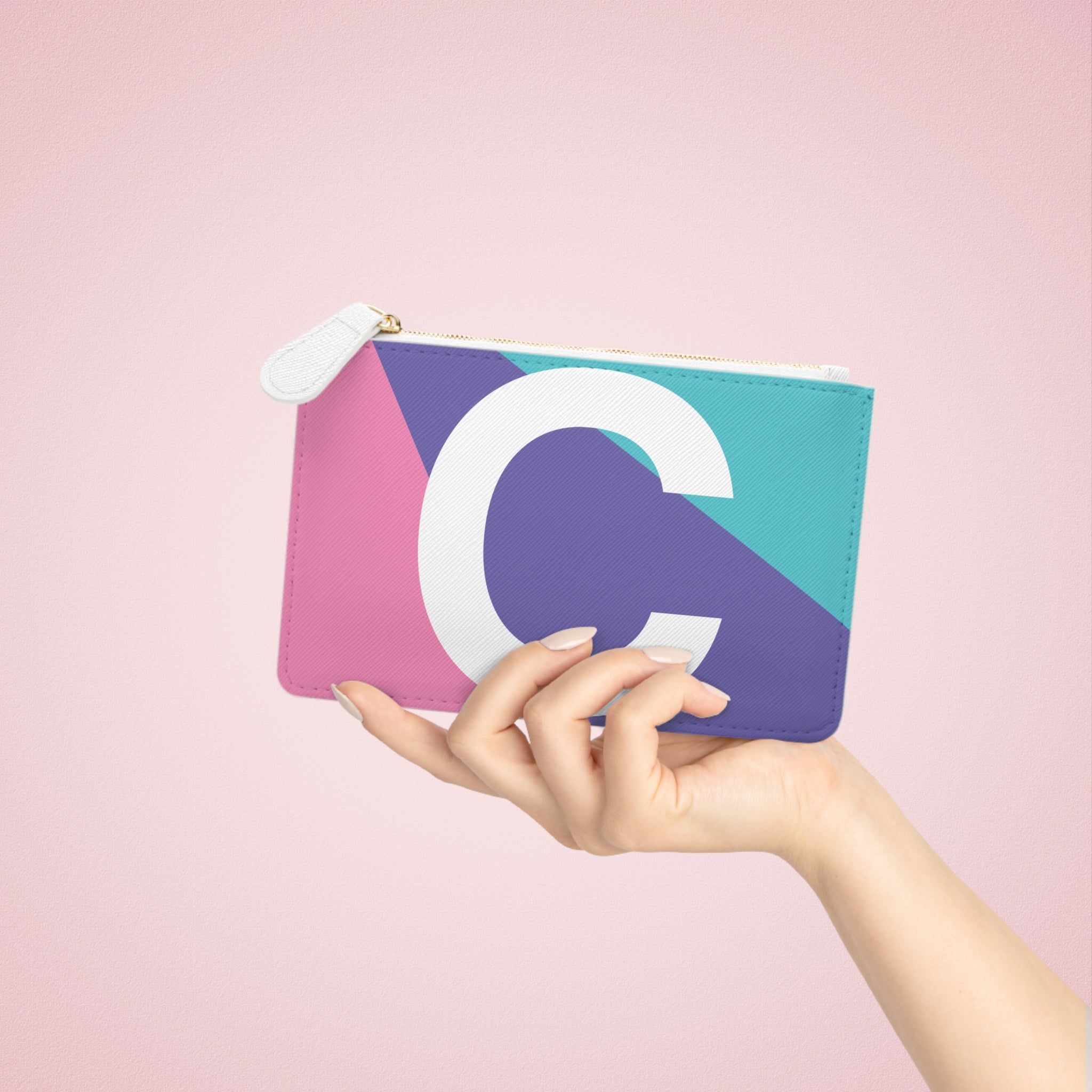 Initial C Mini Clutch — Colorblock Monogram Wristlet Wallet