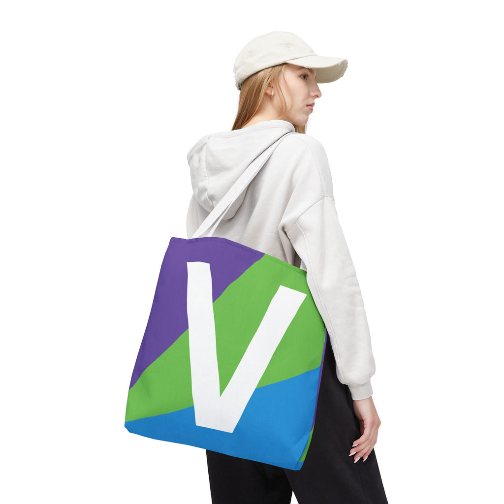 Monogram 'V' Colorblock Tote Bag — Personalized Initial V Shoulder Tote