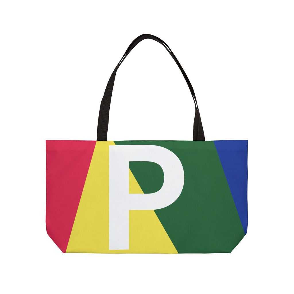 Personalized 'P' Colorblock Tote Bag — Monogram Weekender Tote