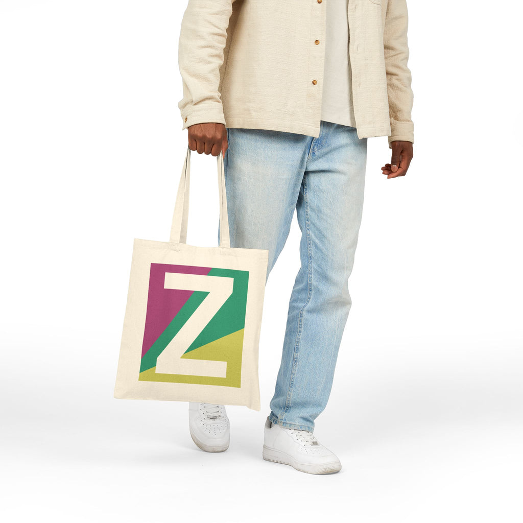 Initial Z Colorblock Canvas Tote Bag — Monogram Letter Z Reusable Grocery Tote