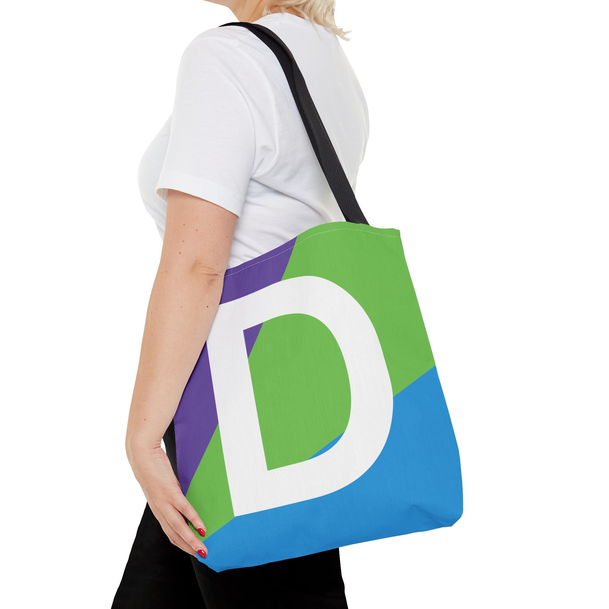 Monogram 'D' Colorblock Tote Bag — Personalized Initial D Shoulder Tote