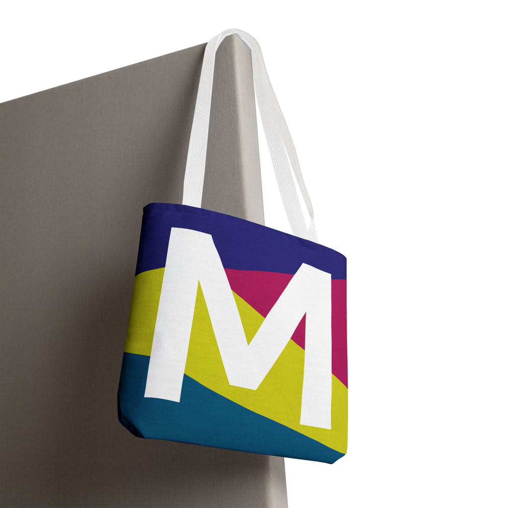 Monogram 'M' Colorblock Tote Bag — Personalized Initial M Shoulder Tote