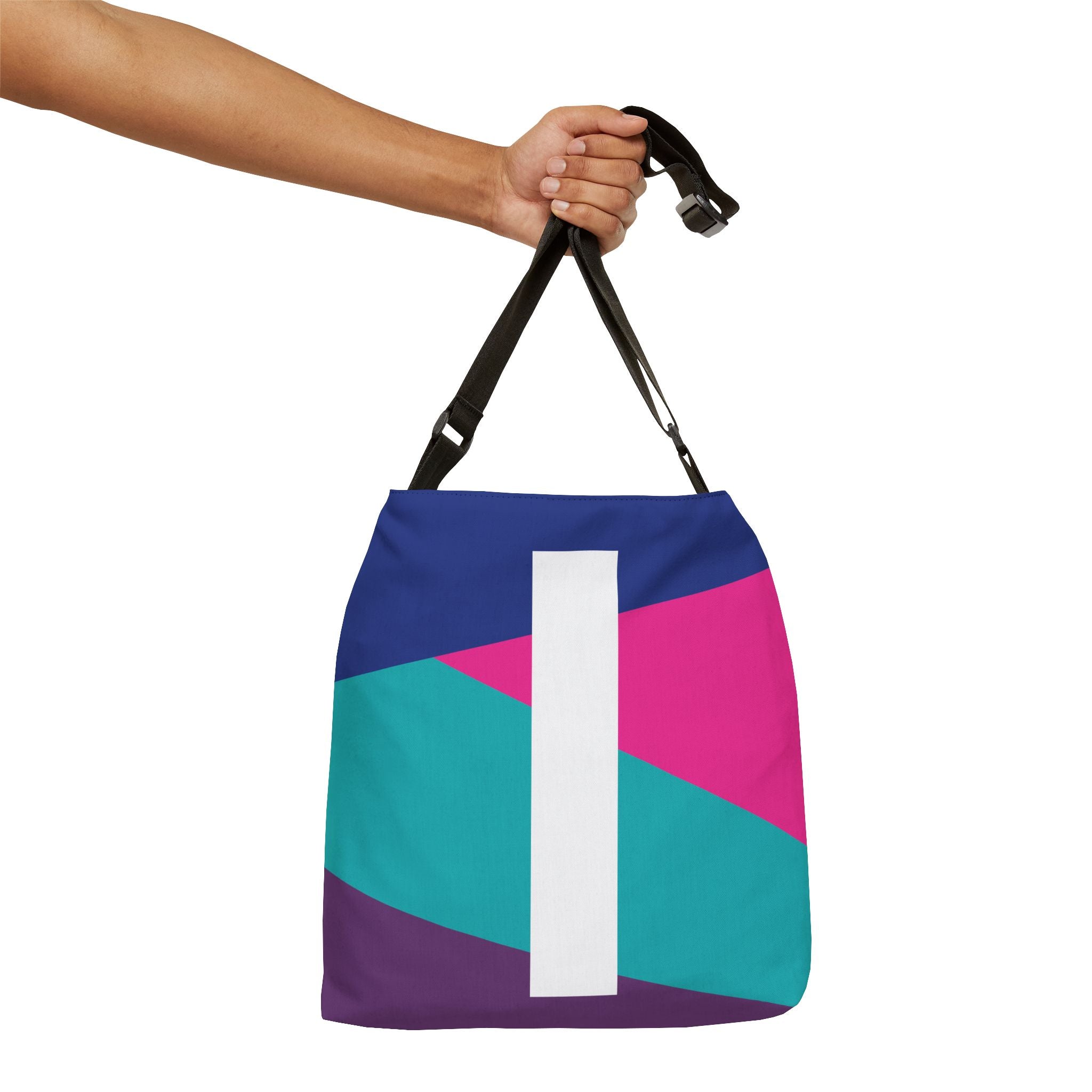 Initial Letter 'I' Colorblock Adjustable Tote Bag — Monogram Alphabet Shoulder Bag