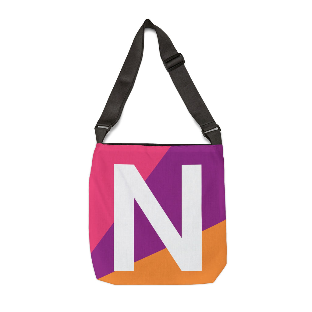 Initial Letter 'N' Colorblock Adjustable Tote Bag — Monogram Alphabet Shoulder Bag