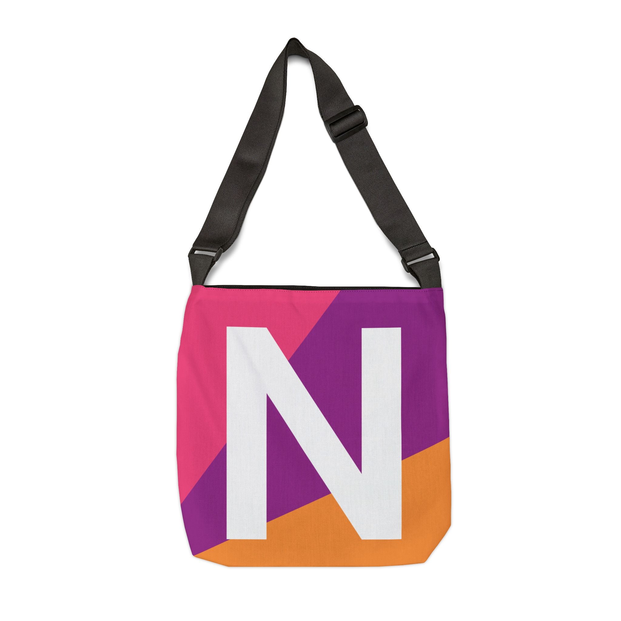 Initial Letter 'N' Colorblock Adjustable Tote Bag — Monogram Alphabet Shoulder Bag